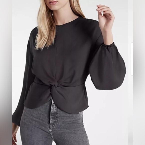 NWT Express Twist Front Black Peplum Blouse Top Size  M - Picture 1 of 5
